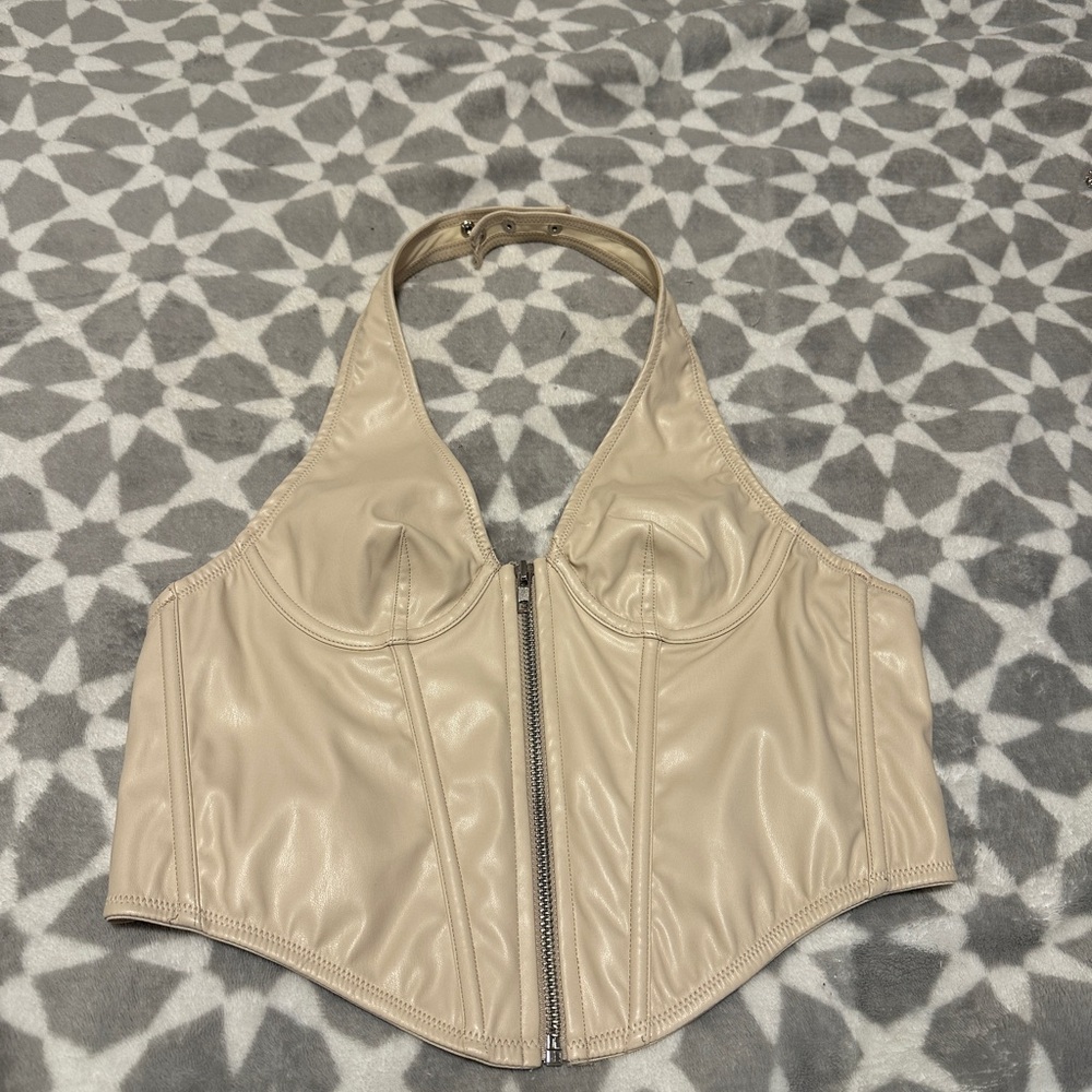 Urban Outfitters Women’s Tan/Beige Leather Corset Halter Top